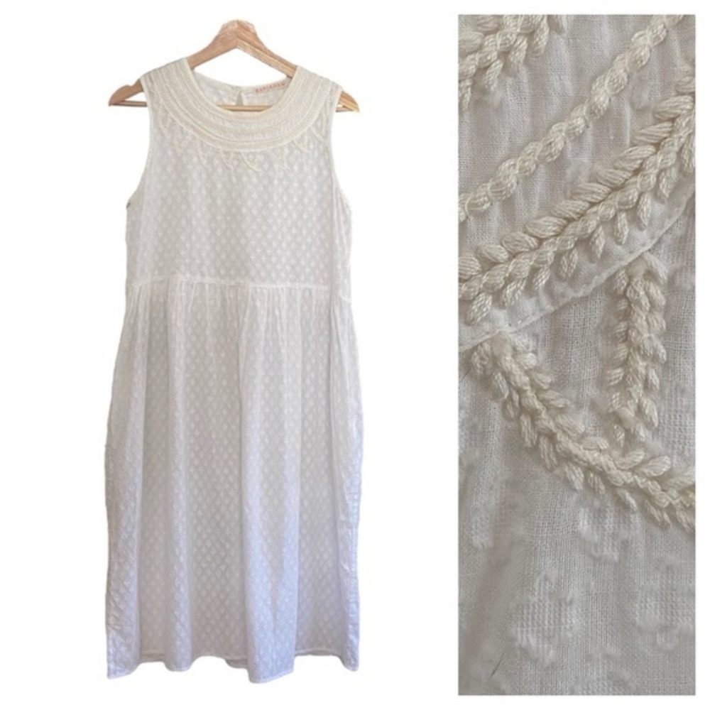 Banjanan White Embroidered Sleeveless Midi Nap Dress